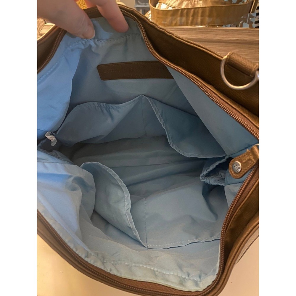 Petunia Pickle Bottom Brown Blue‎ Zipper Pockets Diaper Bag Faux Leather - Picture 5 of 6